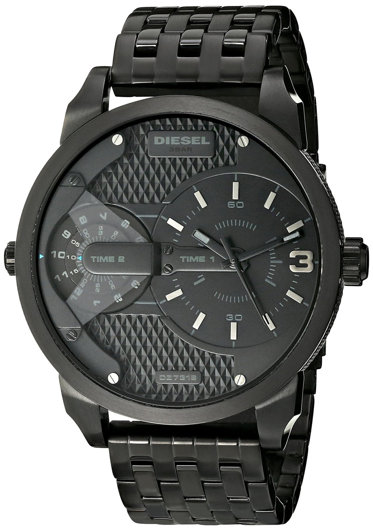 Diesel DZ7316 Mini Daddy Dual Time Men's Watch - Black Dial & Black Stainless Steel Strap